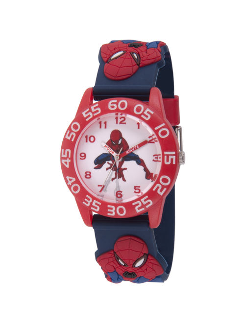 Spider-Man Boys' Red Plastic Time Teacher Watch, Spider-Man 3D Strap