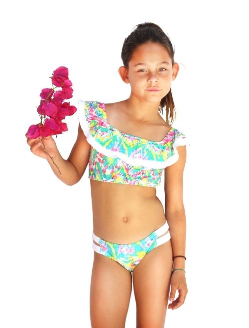 Azul Girls Multi Color Free Spirits Peasant 2 Pc Bikini Swimsuit