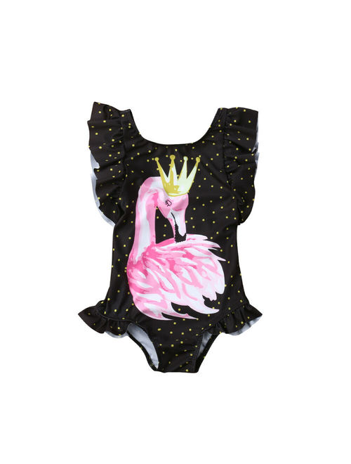 Hirigin Toddler Kids Baby Girls Flamingo Bikini Swimwear Swimsuit Bathing Suit Beachwear Black 1-2 Years