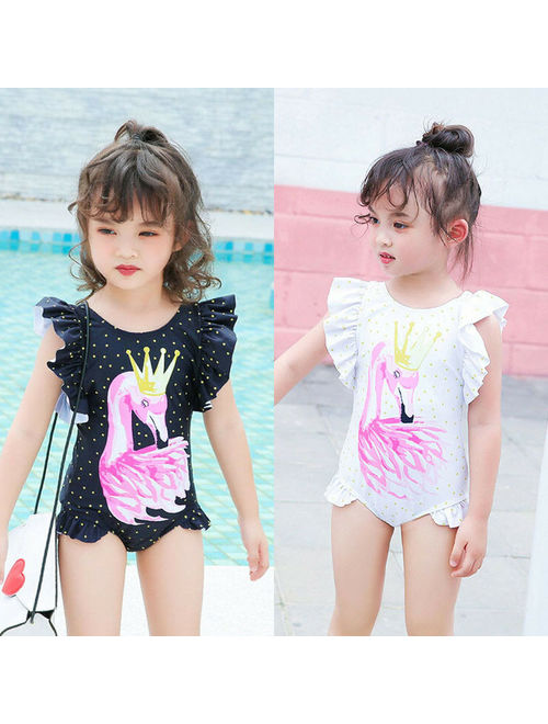 Hirigin Toddler Kids Baby Girls Flamingo Bikini Swimwear Swimsuit Bathing Suit Beachwear Black 1-2 Years