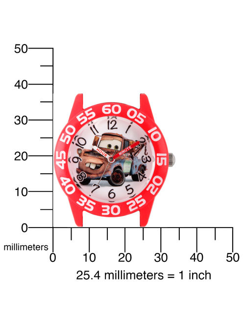 Cars Mater Boys' Red Plastic Time Teacher Watch, Black Nylon Strap