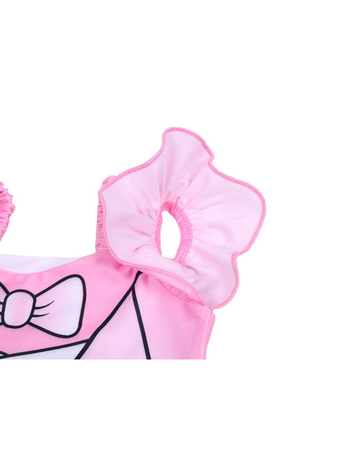 Styles I Love Little Girl Pink Cartoon Doll Ruffle One-Piece Swimsuit Bathing Suit Beach Pool Swimwear (120/4-5 Years)