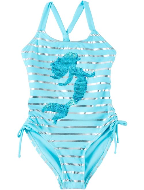 RMLA Big Girls Striped Sequin Mermaid Swimsuit