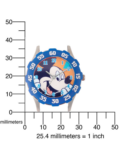 Mickey Mouse Boys' Stainless Steel Case with Bezel Watch, Blue Leather Strap