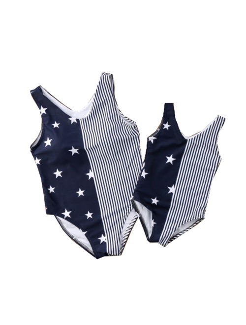 Styles I Love Mommy and Daughter Navy Blue One Piece Swimsuit American Flag Matching Holiday Bathing Suit Beach Pool Swimwear (Mom S)