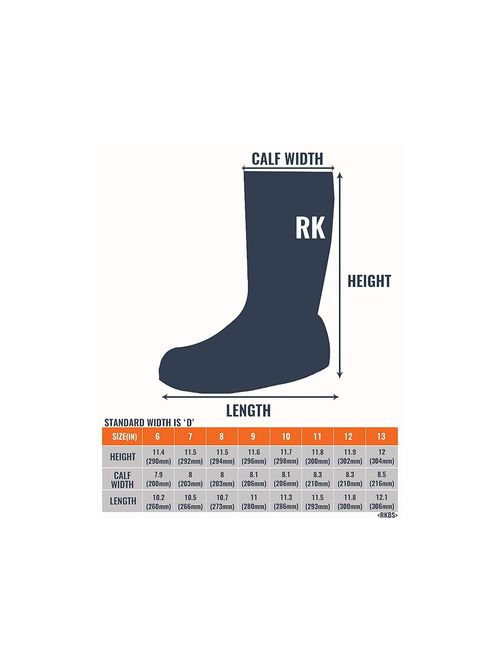 RK Mens Waterproof Rubber Sole Rain Boots, Black, Size 9.0