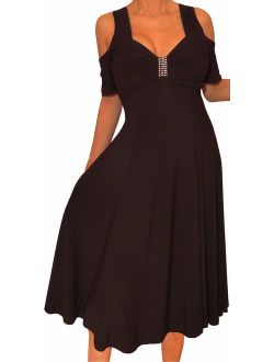 Funfash Plus Size Women Open Cold Shoulders Black Cocktail Dress Made in USA