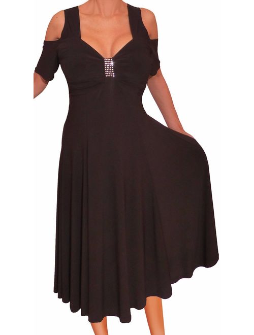 Canis Funfash Plus Size Women Open Cold Shoulders Black Cocktail Dress Made in USA