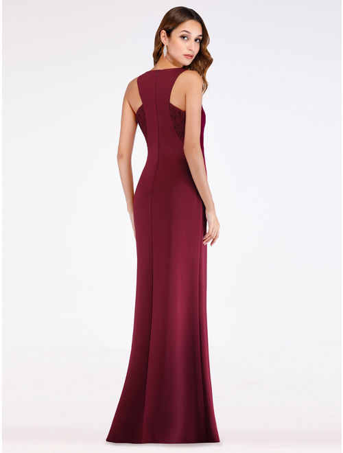 Ever-Pretty Women's Vintage Lace V Neck Mermaid Burgundy Long Formal Evening Holiday Dresses for Women 07522 S