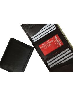 Mens Soft Leather Trifold Wallet with Vertical Card Slots and ID Window 1855 (C) Brown