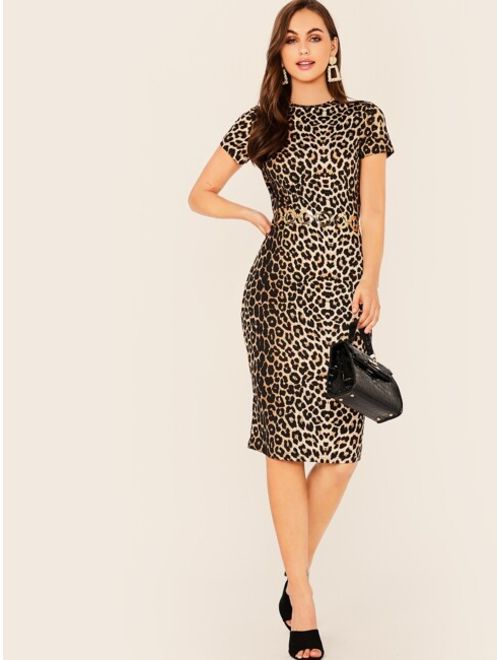 Shein Leopard Print Pencil Dress Without Belt