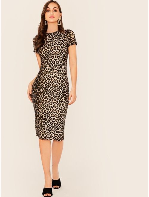 Shein Leopard Print Pencil Dress Without Belt