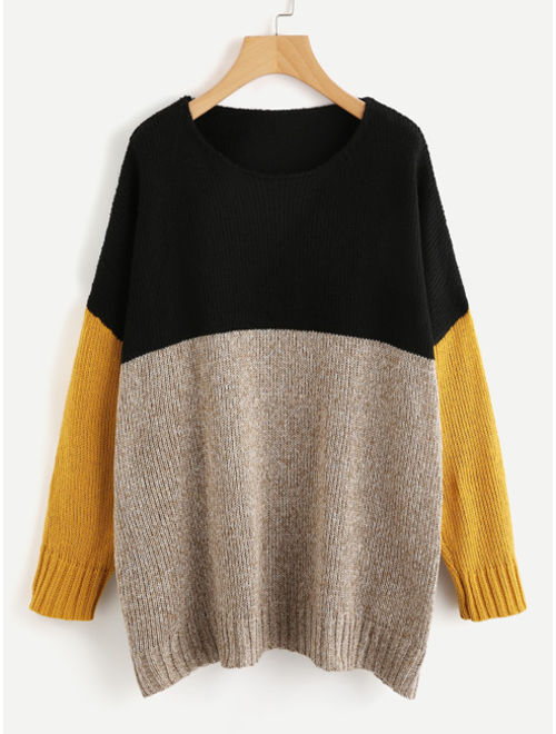 Shein Color Block Marled Knit Sweater