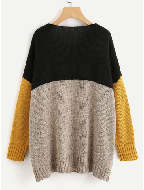 Shein Color Block Marled Knit Sweater
