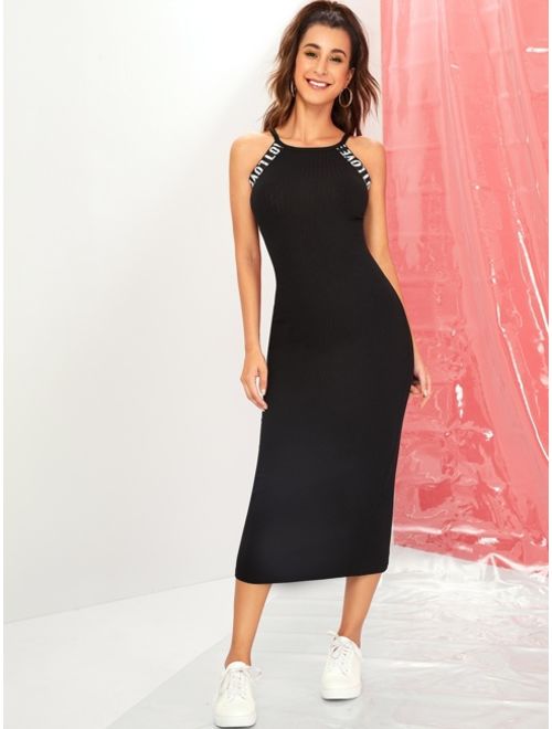 Shein Rib-Knit Slit Back Pencil Dress