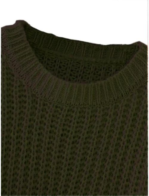 Shein Olive Green Drop Shoulder Textured Sweater