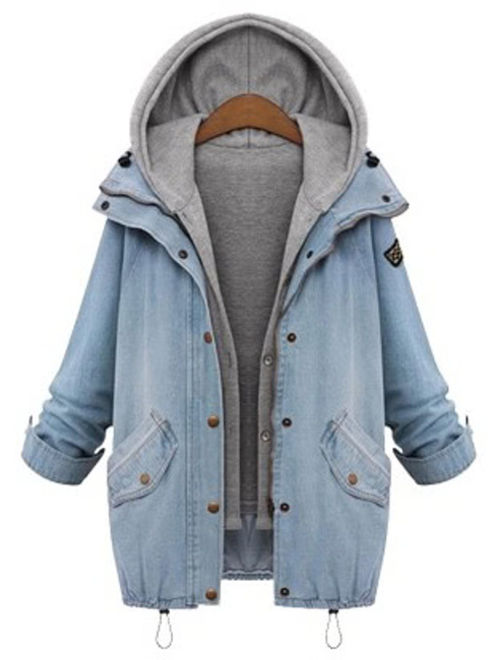 Hooded Drawstring Boyfriend Trends Jean Swish Pockets Two Piece Coat