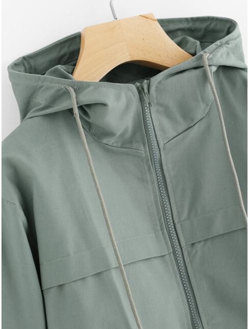 Hooded Drawstring Zip Up Jacket