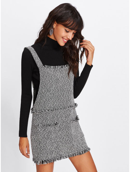 Shein Fringe Edge Tweed Overall Dress