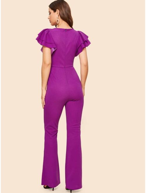 Shein 70s Layered Sleeve Belted Flare Leg Jumpsuit