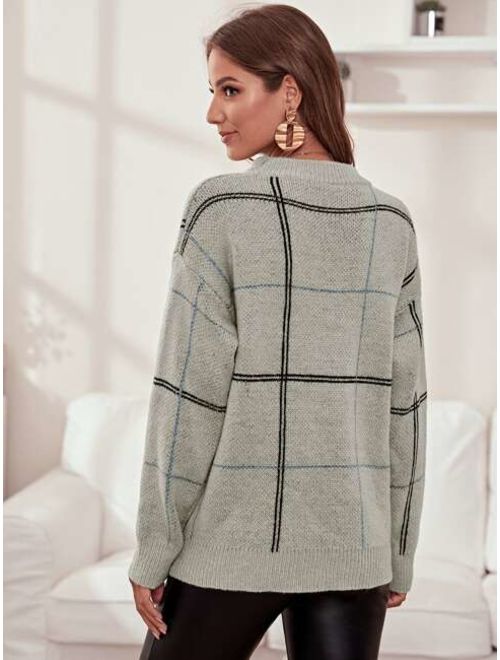 Drop Shoulder Grid Sweater
