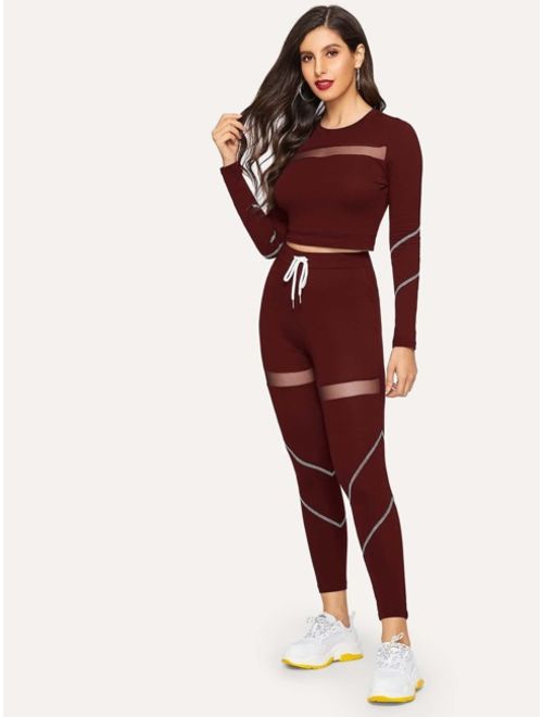 Shein Mesh Insert Contrast Stitch Tee and Leggings Set