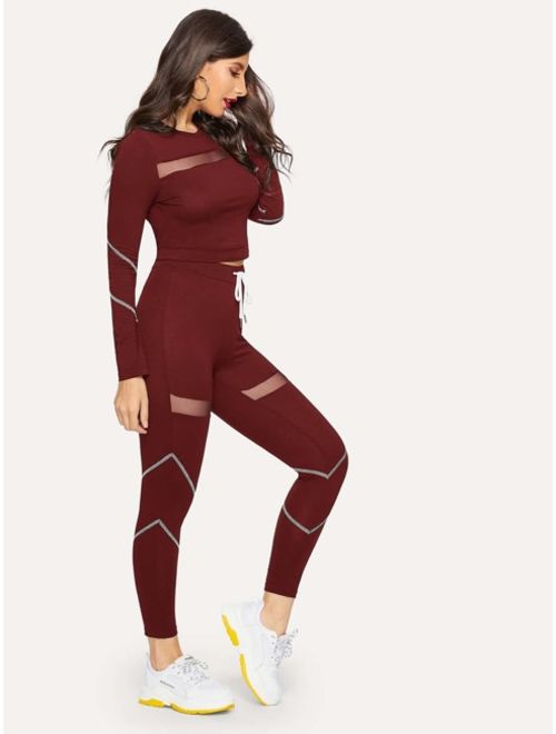 Shein Mesh Insert Contrast Stitch Tee and Leggings Set
