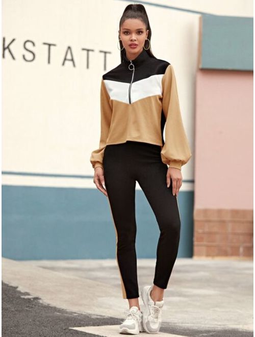 Shein Half Zip Sweatshirt and Contrast Sideseam Leggings Set