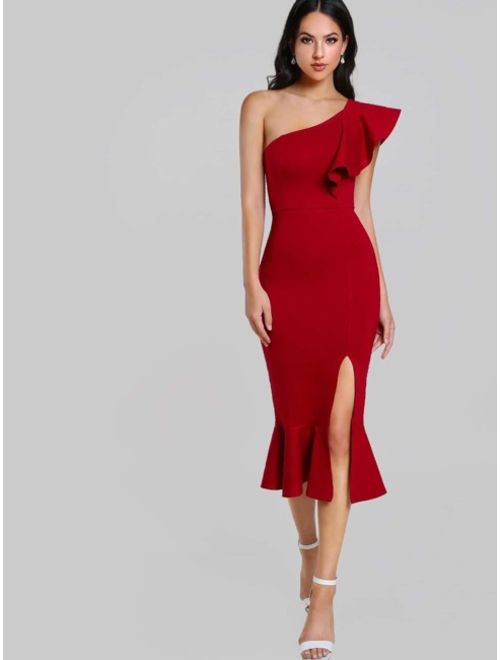 Shein One Shoulder Slit Pep Hem Dress