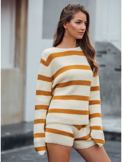 Color-block Striped Sweater With Sweater Shorts