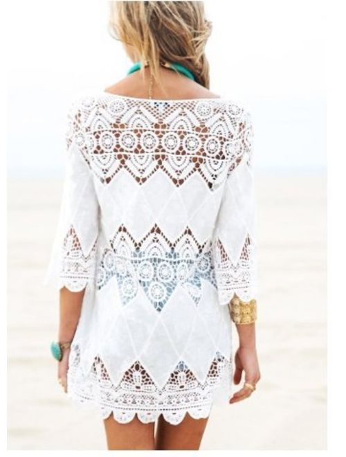 NFASHIONSO Women's Fashion Swimwear Crochet Tunic Cover Up / Beach Dress