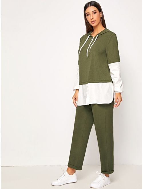 Shein O-ring Zip Front 2 In 1 Hoodie and Pants Set