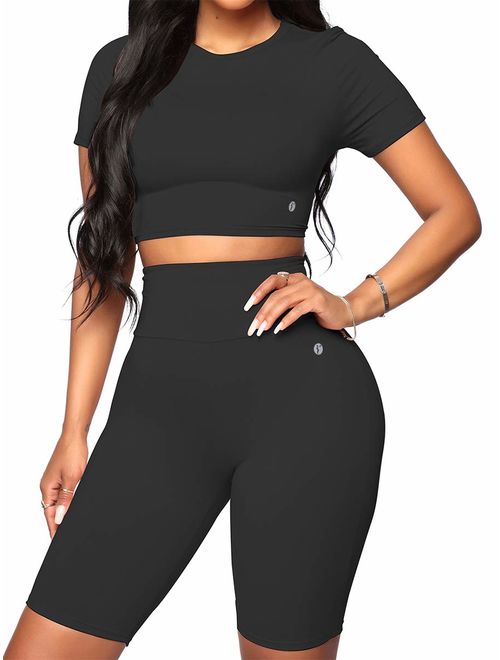 Buy JOYMODE Womens 2 Pieces Workout Outfits High Waist Butt Lift Leggings  with Crossover Crop Top Casual Tracksuit online | Topofstyle