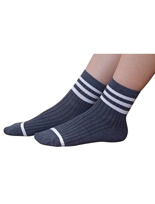 AM Landen Women's Gray Ankle Striped Athletic Short Cotton Socks