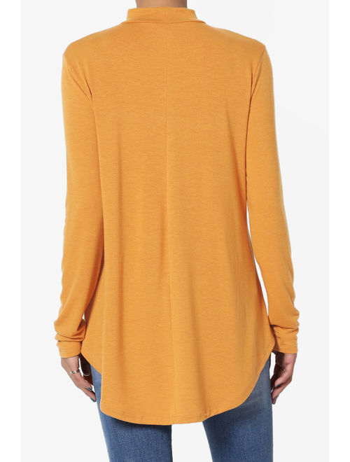 TheMogan Women's PLUS Mock Neck Long Sleeve Round Hem Jersey Top Relaxed T-Shirt