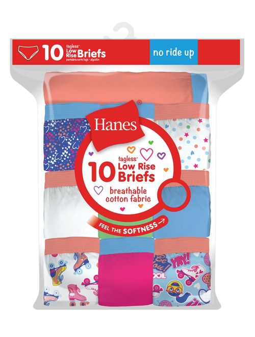 Hanes Girls' Low Rise Brief Underwear, 10 Pack Panties (Little Girls & Big Girls)