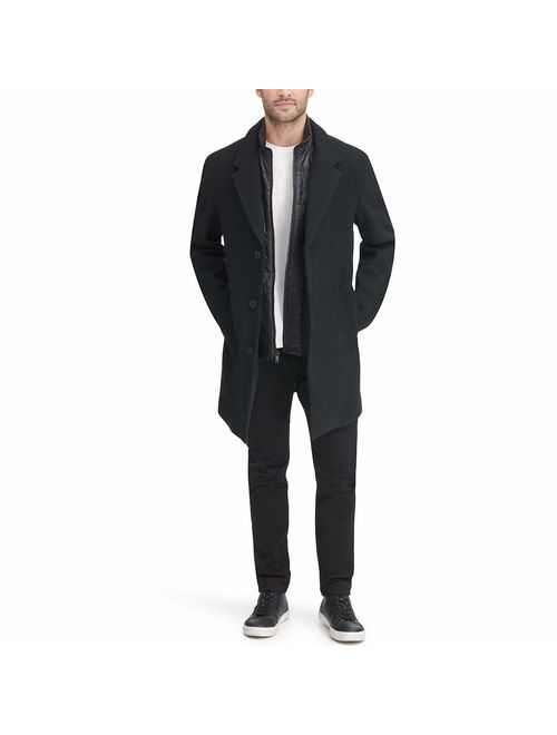 DKNY Men's Wool Blend Coat with Removable Quilted Bib