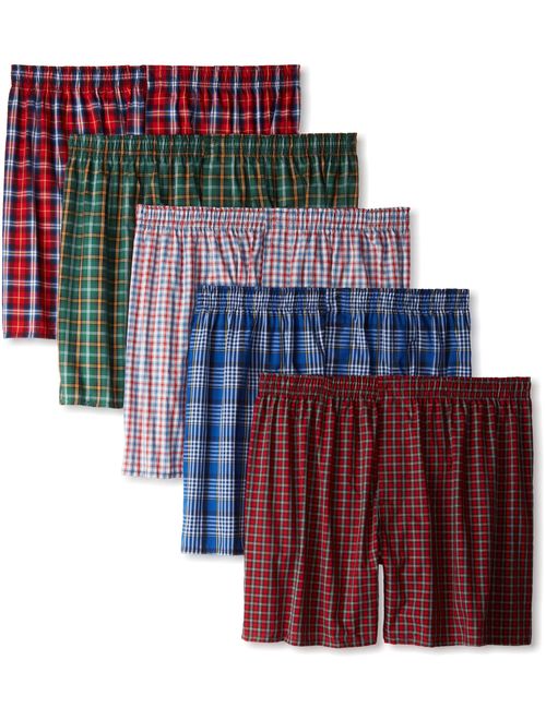 Hanes Ultimate Men's Premium 5-Pack Cotton Plush Waistband Boxers, Tartan Plaid, X-Large