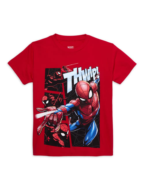 Marvel Spider-Man Boys' 4-18 Action Comic Panel Short Sleeve Graphic T-Shirt
