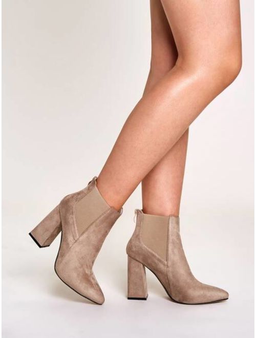 Point Toe Zip Back Chunky Boots