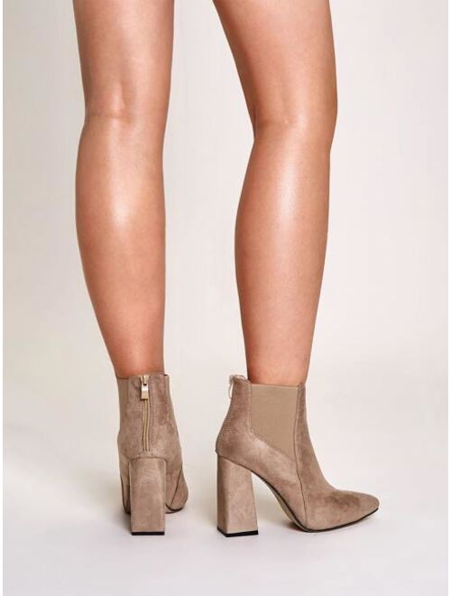 Point Toe Zip Back Chunky Boots