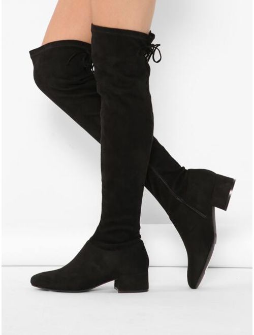 Pointy Toe Chunky Low Heel Thigh High Boots