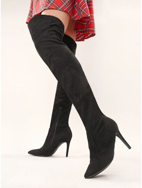 Black Suede Pointed Toe Over The Knee Stiletto High Heel Boots