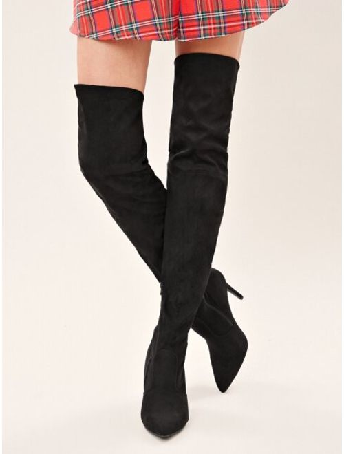 Black Suede Pointed Toe Over The Knee Stiletto High Heel Boots