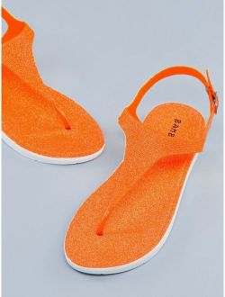 Glitter Neon Ankle Strap Thong Sandals