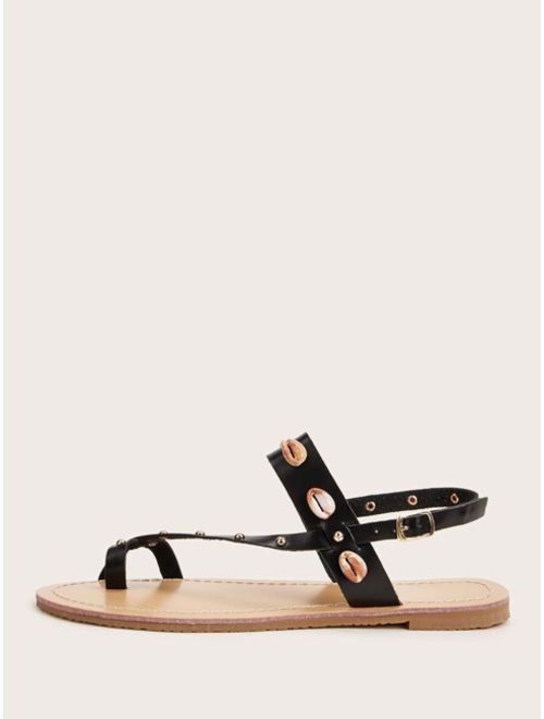 Studded Decor Toe Ring Slingback Sandals