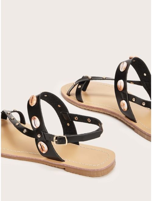 Studded Decor Toe Ring Slingback Sandals