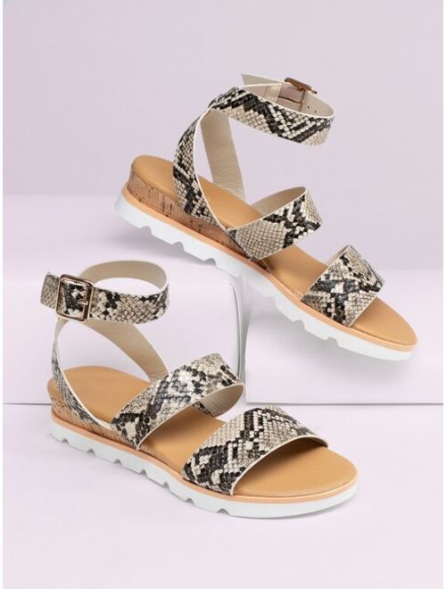Snakeskin Double Band Ankle Strap Sandals