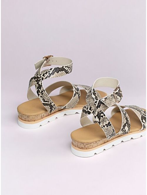 Snakeskin Double Band Ankle Strap Sandals