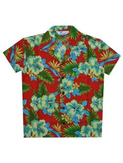 Hawaiian Shirts 47B Boys Allover Flower Beach Aloha Holiday Casual Red S